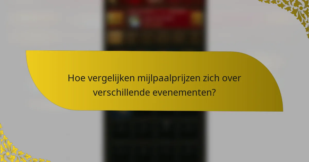 Hoe vergelijken mijlpaalprijzen zich over verschillende evenementen?